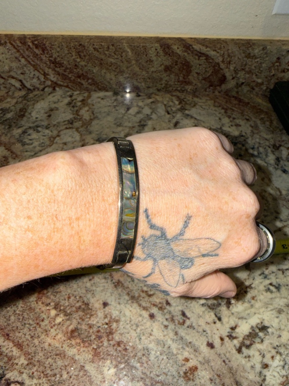 Inlaid Abalone Accent Bracelet - Black Metal